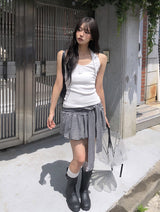 Roller Buckle Round Check Midi Rain Boots