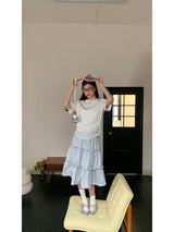 レースシャーリングラウンドルーズフィットショートスリーブtシャツ