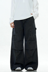 Washed Patchwork Straight Cargo Pants