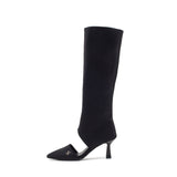 Cut-Out Pull-On Boots Heel(Black)