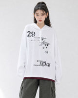 (UNISEX) Attack Henley Hooded Long Sleeve