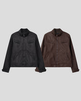 Kale Panel High-Neck Leather Jacket
