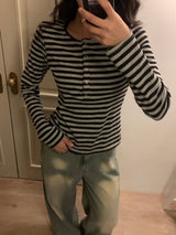 ヘンリー ストライプ トト ロングスリーブ Tシャツ (3 colors)