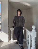 Lining roll-up balloon fit raw denim