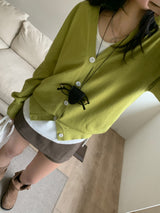 [UNISEX] Vネックオーバーフィットロングスリーブニットカーディガン