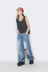 destroyed balloon denim pants