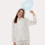 Cupid Print Knit Pajama Set – Light Blue Long Sleeve & Pants | Ultra-Soft Anti-Wrinkle Sleepwear