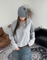 ケインヘンリーネックコットン長袖Tシャツ