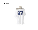 テキン レタリング オフショルダー オーバーフィット ショートスリーブTシャツ