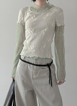 トーションスモークシャーリングシアーシースルーTシャツ