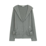 Hooded ribbon cardigan (Gray)