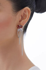 KVK THE BLOSSOM Peach Blossom Series Irregular Crystal Tassel Stud Earrings (Green Opal)