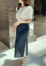 Color Matching Layered Slit Long Skirt