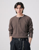 26SS★ Textured Henley Neck Long Sleeve T-Shirts