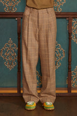 WOOL CHECK SLACKS / BEIGE