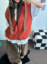 FLEECE LAYERED VEST ZIP UP💚💙🖤🧡4COLOR