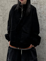 high neck two-way pocket short field jacket