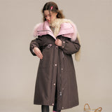 Two-tone Fox Fur Collar Oversized Down Coat