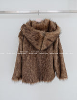 High-quality hooded fake fur jacket