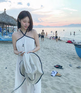 [ beach look ] nude lip line halter long ops