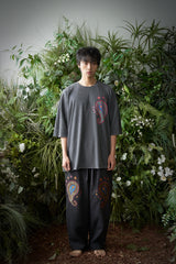 ペイズリー柄カットアウト 1/2 Tシャツ (Charcoal)