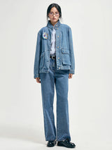 X Stand-collar denim jacket