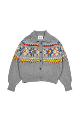 Grid Jacquard Cardigan [Gray]