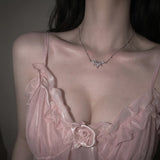 [IVE Wonyoung Necklace/Anti-tarnish] Heavenly Crystal Semi Choker Necklace - Silver