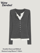 ダブルチャコールリブバートンロングスリーブTシャツ