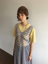 クロスチェックシフォンロングワンピースドレス (1color)