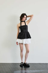 NOVA SMOCKED SCARF TUBE TOP / BLACK