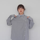 アシンメトリーストライプオーバーシャツ