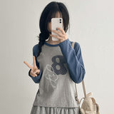 Color-Blocked Long-Sleeve Tee Vivi Embroidered Raglan Long Sleeve (4 colors)