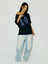  14 DENIM OFF SHOULDER TEE NAVY