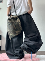 ヒップパッチコットンバルーンサイドスリットコーデュロイSTデニムロングパンツ🩵🖤 - 2 カラーズ