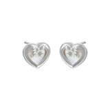 Silver 925 Luna Pearl Ribbon Heart Earring