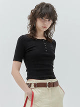 KIRSH PLAIN SLIM FIT HENLEY NECK T-SHIRT - BLACK 