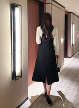 センタカラーシャーリングドレープシャツロングワンピース