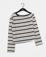 Giron Stripe One Off-Shoulder Unbalanced T-Shirt