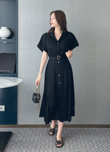 Oleun Pleated Long One Piece (Belt Set)