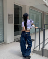 (Unisex) バックボタンデニムパンツ