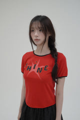 アップリケリンガースリムTシャツ [ベリーレッド]
