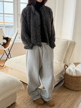 Hairy crop round knit cardigan(3color)