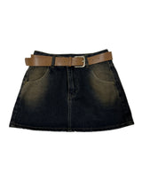 [BELT & INNER SHORTS] AUTUMN DENIM BROWN KHAKI DENIM SKIRT – SK