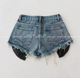 chrome patch studded denim shorts