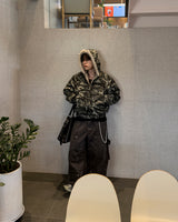 Night camo raccoon fur hood padding