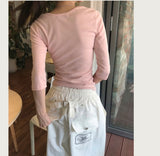 [ md pick / basic ] adore v glam shirring 3/4 sleeve top