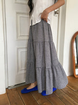 Hinari Check Tiered Banding Long Skirt