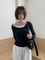 チャリンディープUネック2ウェイレイヤードTシャツ