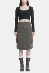 Molly Washed Cargo Denim Skirt